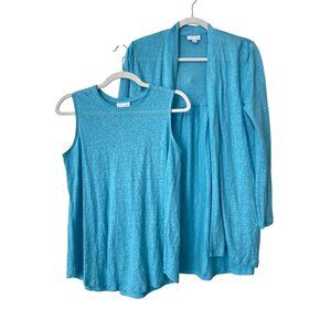 J Jill Love Linen Twin Set Tank Cardigan Set Size XS Lightweight Casual Layers